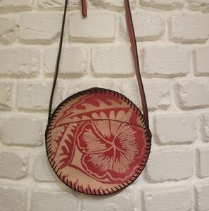 Patricia Nash Red Tooled Floral Leather Round Crossbody Bag